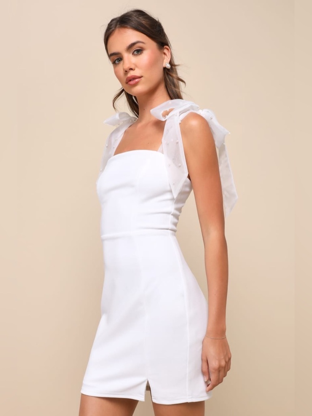 Lulus Beaming Perfection White Pearl Tie Strap Mini Dress Size S Bridal